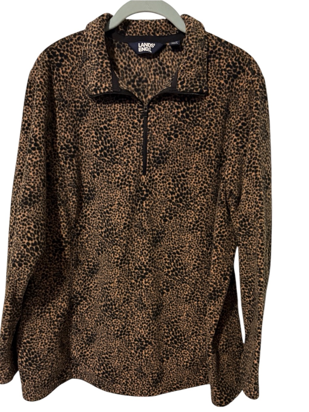 Lands' End Leopard-Print Quarter-Zip Pullover in Brown and Black